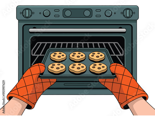 Hands pull out freshly baked chocolate chip.