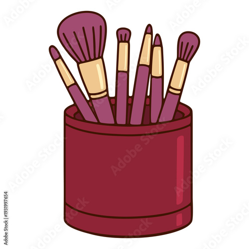 Makeup Brushes In Organizer Cup Retro Vector Illustration