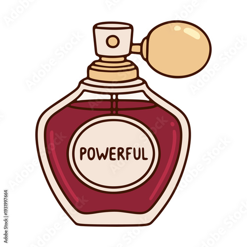 Perfume Bottle With Powerful Label Retro Vector Illustration