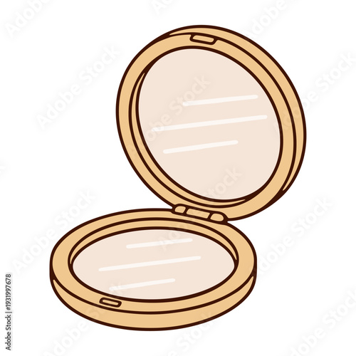 Golden Compact Mirror Open Case Retro Vector Illustration
