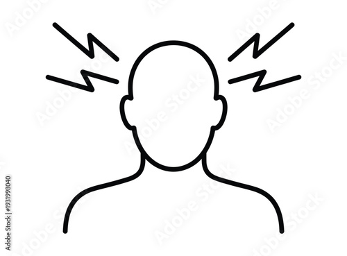 Head outline shows intense pain and sharp.