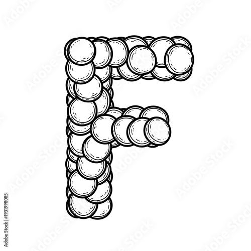 Creative Vintage Letter F Font Design Displayed Symbolically with Coins: Graphic Resource for Elegant Alphabet Projects, Artistic Typography Illustrations, Educational Materials, Retro Style Prints, C