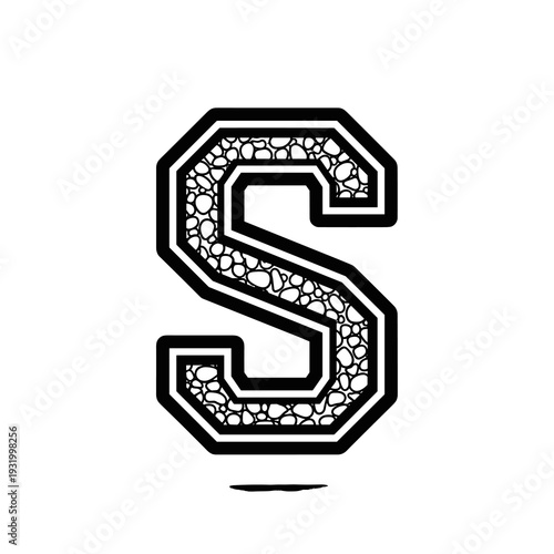Varsity Letter S Stone Texture: Stylish Design Element for Team Spirit & School Pride, Bold Decorative Monogram Graphic, Sporty Black and White Illustration for Apparel & Branding, College Student Fas