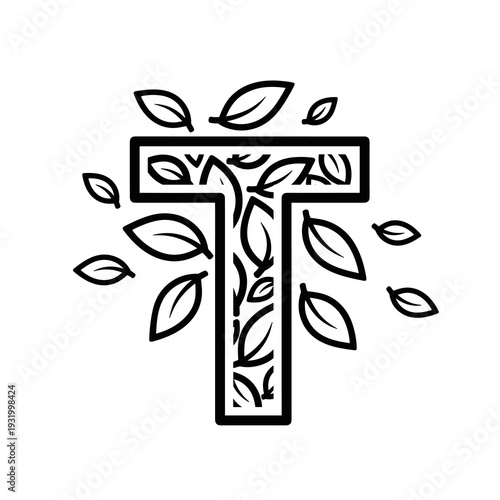 Elegant Letter T Logo Design with Botanical Accents: Custom Typography for Nature-Inspired Branding, Environmentally Conscious Initials, Modern Lettermark with Leaf Elements, Eco-Friendly Business, Cr