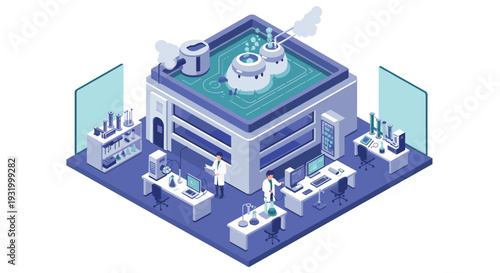 Isometric laboratory design featuring advanced research facilities and modern technology