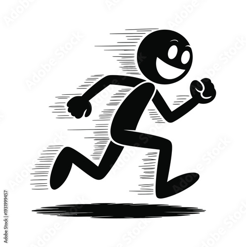Stick figure sprints forward with fast motion.