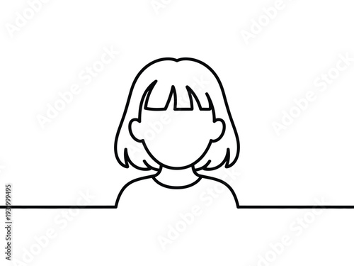 Simple line art female avatar head appears.