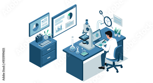 Scientist analyzing data in modern laboratory with advanced equipment