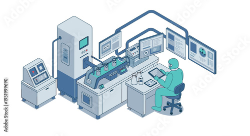 Isometric smart factory automation with robotics and ai in modern manufacturing