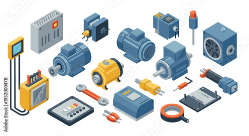Comprehensive set of isometric industrial equipment and machinery on white background