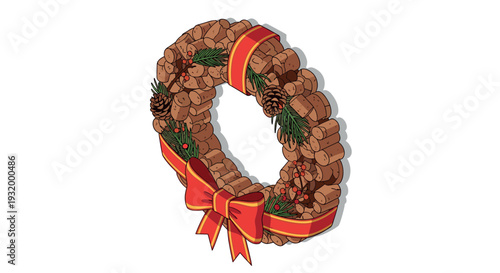 Festive holiday wreath with bows and pinecones in traditional style