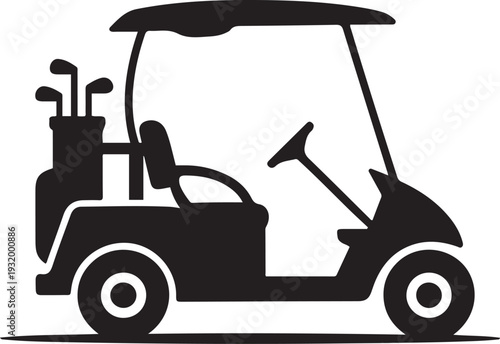 Black silhouette of a golf cart with golf clubs, a simple and clean. black art icon drawing vector