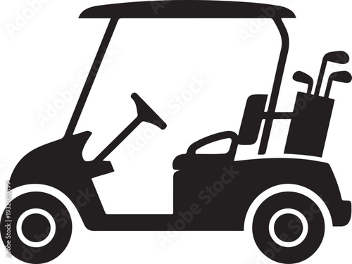 Black silhouette of a golf cart with golf clubs, a simple and clean. black art icon drawing vector
