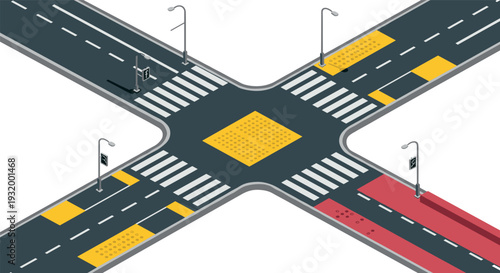 Isometric city crosswalk with modern road and sidewalk design
