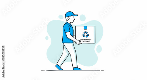 Delivery man carrying a recycling package with care.
