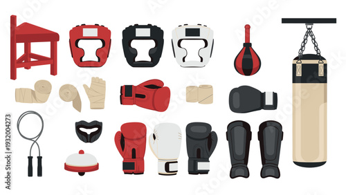 Comprehensive boxing gear collection: gloves, bag, wraps, and more