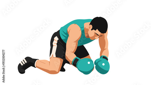 Defeated boxer kneeling in ring: overcoming challenges and resilience