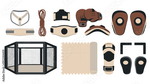 Training equipment for martial arts, boxing, and mma in flat design