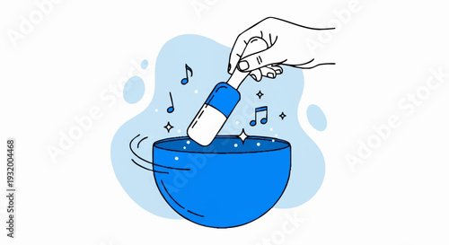 Hand dropping capsule into bowl with music notes.