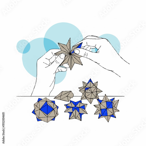 Hands assembling intricate origami star shapes with precision.