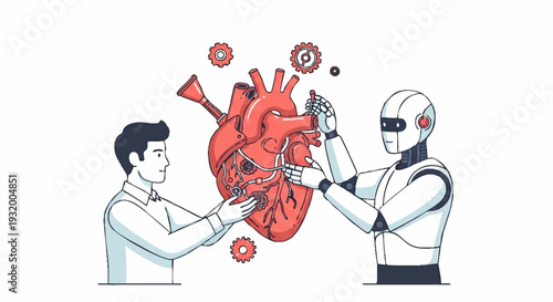 Human and Robot Collaborating on Artificial Heart Technology.