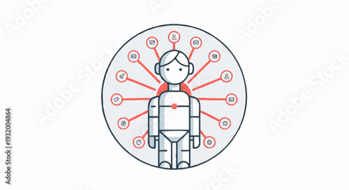 Humanoid robot with connections to various concepts and ideas.