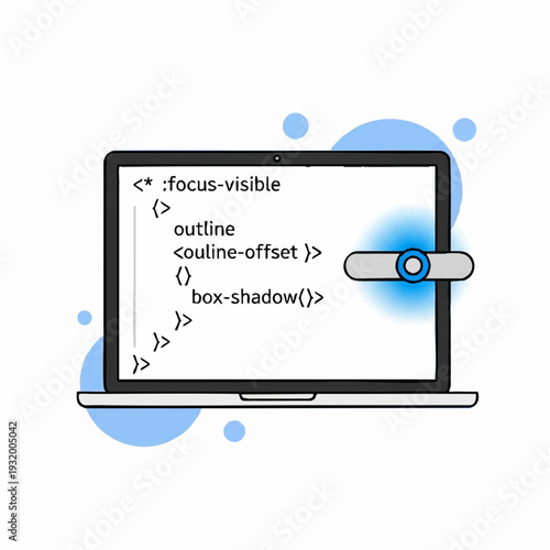 Laptop displaying CSS code for focusvisible styling.