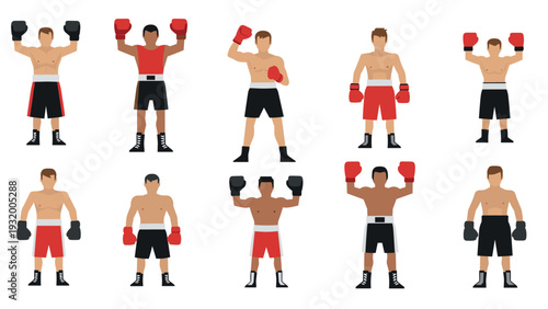 Boxing champions: diverse characters in flat design with red and black gloves