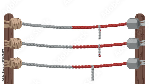 Vintage wrestling ring ropes with wooden posts in a cartoon style