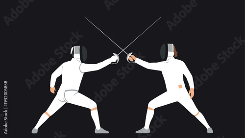Fencing duel in action: dynamic combat scene with two competitors in protective gear