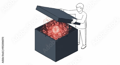 Man Opening Box Revealing Glowing Virus Inside.