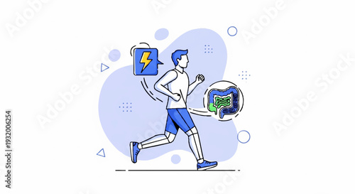 Man running with energy and healthy gut illustration.