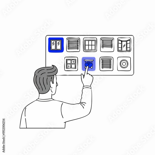 Man selecting window options from a digital interface.