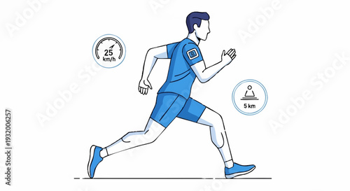 Man running with speed and distance indicators.