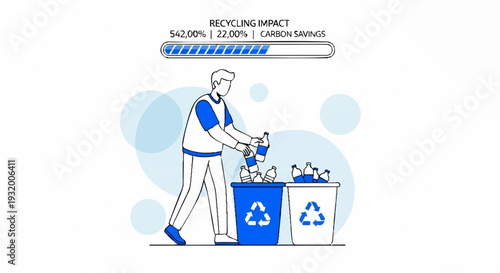 Man sorting waste for recycling with progress bar.
