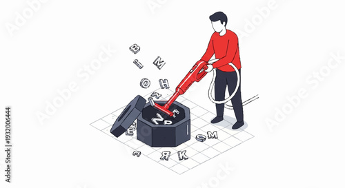 Man Vacuuming Money From Open Box.