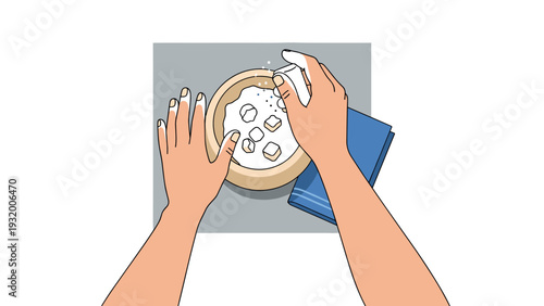 Making bread at home with yeast and flour: step-by-step guide in flat design