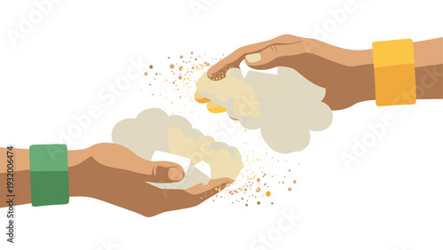 Flat style hands clapping with dust particles on white background
