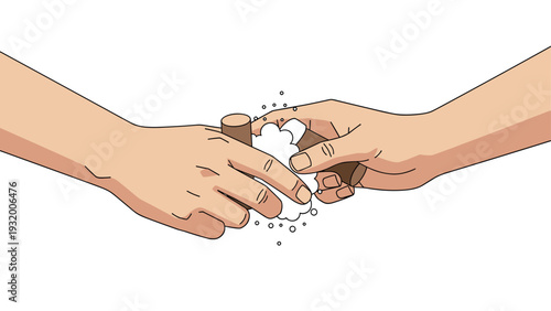 Hand washing with soap bubbles in minimalistic style