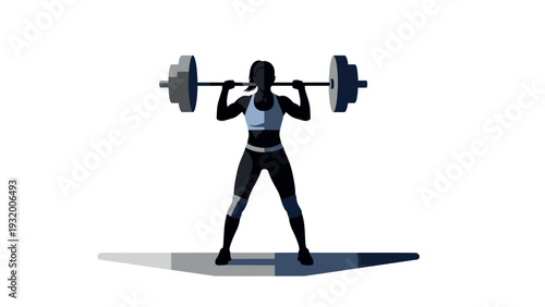 Female powerlifting: strong woman performing squat exercise in modern silhouette style