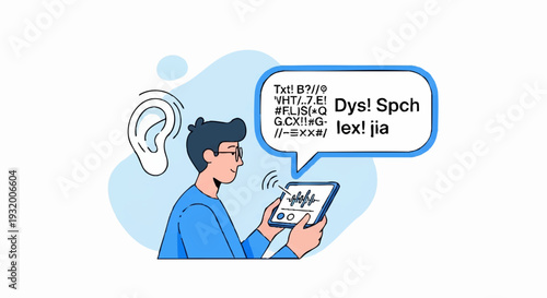 Man using technology for speech assistance and hearing aid.