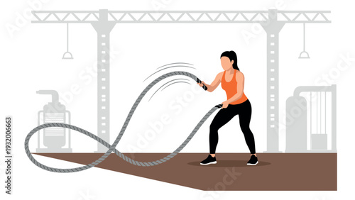 Fitness enthusiast exercising with battle ropes in modern gym setting