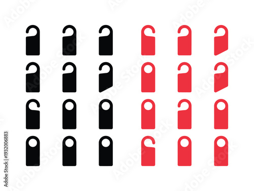 Black and red door hanger signs displayed in.