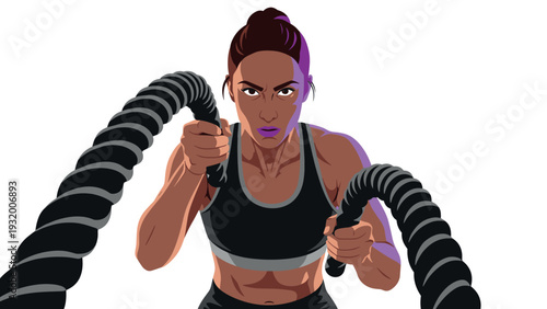 Dynamic workout: determined athlete training with battle ropes