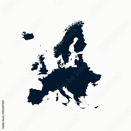 Europe Silhouette Map Vector – Minimal Dark Navy Country Continent Outline