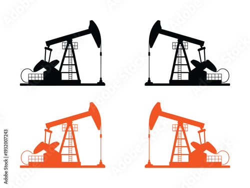 Oil pump jack silhouettes in black and orange.