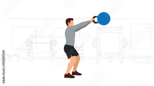 Man exercising with kettlebell in gym setting