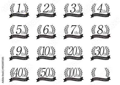 シンプルな月桂樹の周年アイコンセット