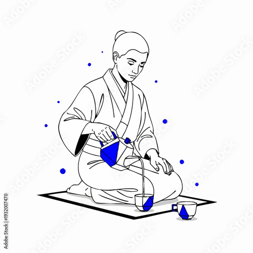 Person in Traditional Japanese Kimono Performing Tea Ceremony.