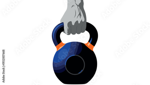 Strong hand holding colorful kettlebell for fitness training